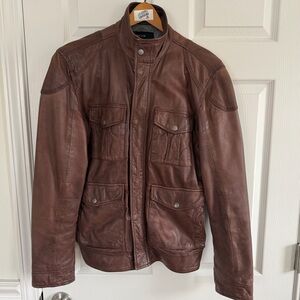 Lucky Brand Men's Brown Leather Military Jacket